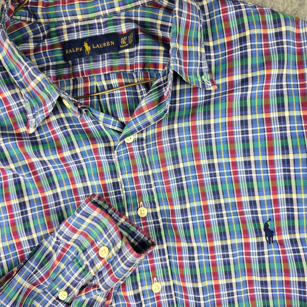 Ralph Lauren Shirt Mens XLT Multicolor Tall Fit Plaid Button Down Pony Logo